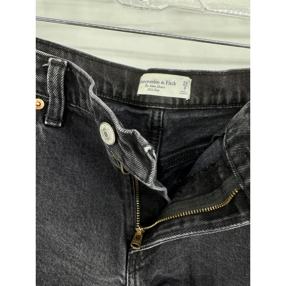 Abercrombie & Fitch The Mom Short Mid Rise Black Distressed Denim Cut Offs 29 8
